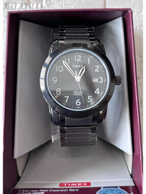 Timex Watch NEW Men's Black Dress Expansion Watch Indiglo Date Working  T2P135